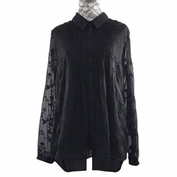 Stitch Fix Goth Black Lissa Embroidered Chiffon Button Front Blouse SIZE XXL NWT - Picture 8 of 8